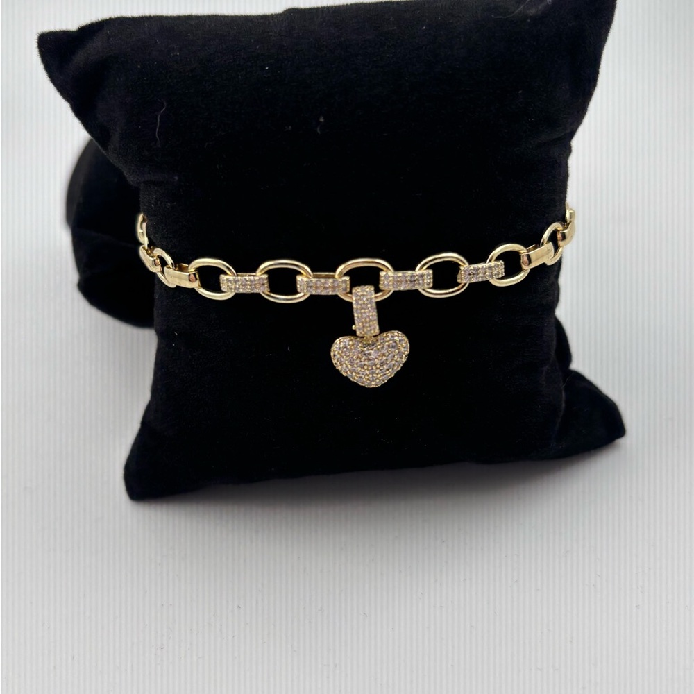 14k Gold Laminated Heart Charm Bracelet